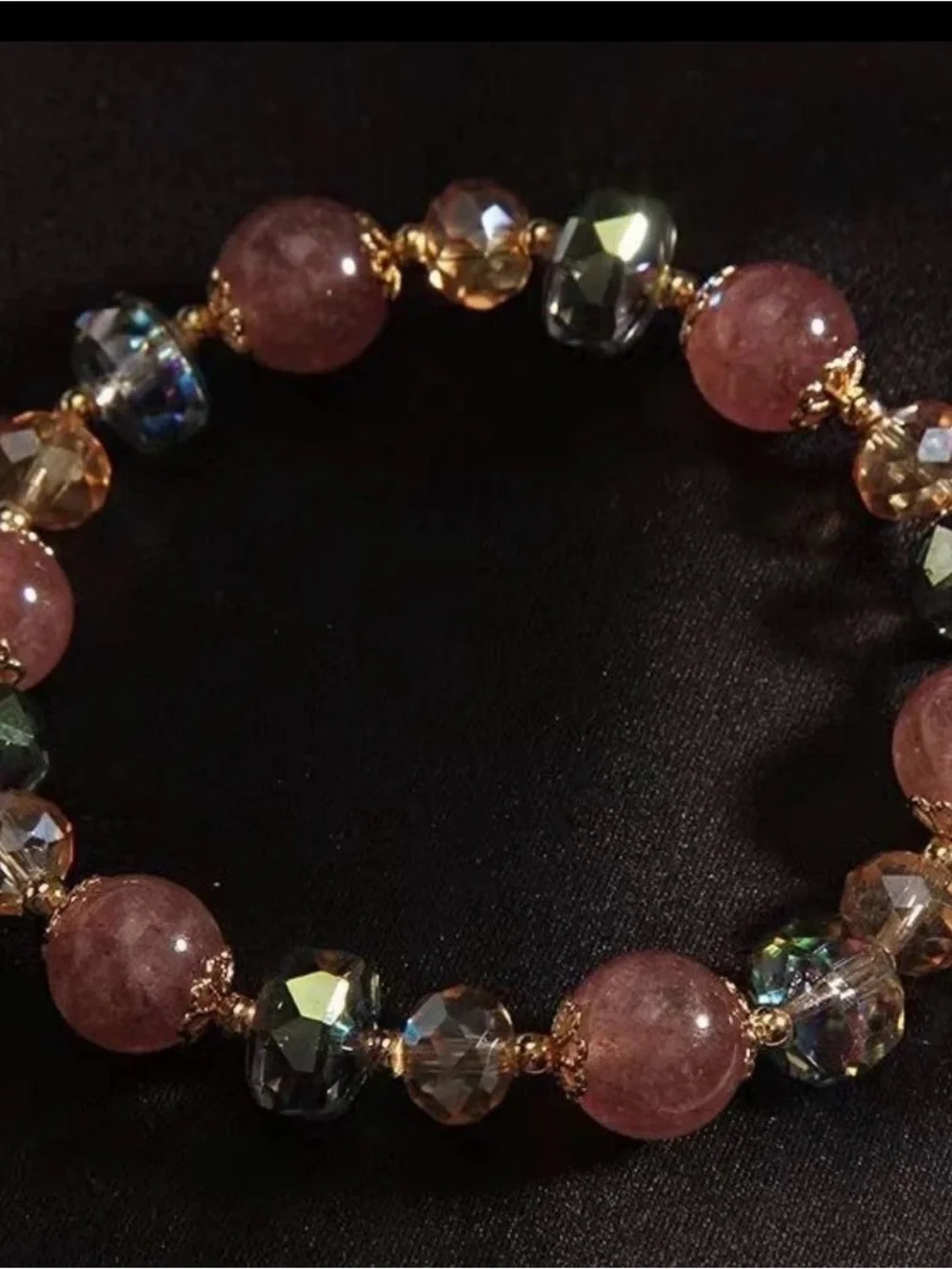 Pink Beaded Stretch Bracelet with Gold Accents